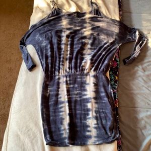 Navy Blue Tie Dye Cold Shoulder Dress